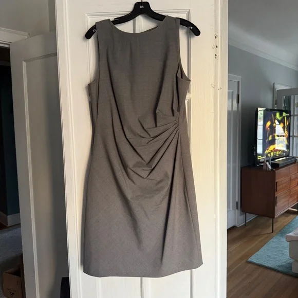 THEORY Light Gray Ruched Jarianna Wool Dress - Picture 4 of 10